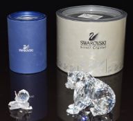Two Swarovski Crystal cut glass animals Rare Encounters Grizzly Bear and Snail on a Vine Leaf,