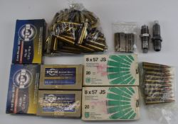 Rifle cartridge re-loading dies 8x57mm and 8mm Luger and related cartridges, empty brass cases and