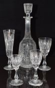 Stuart Crystal Churchill suite of clear cut glass drinking glasses comprising a decanter, eight wine
