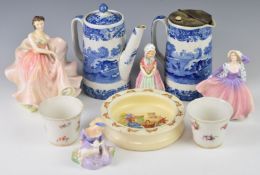 Spode Italian pattern coffee pot and jug, Royal Doulton and Coalport figurines etc