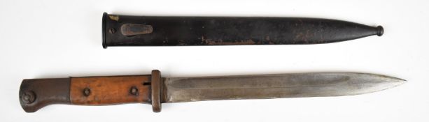 German 84/98 pattern bayonet with flashguard, stamped 51 to ricasso and scabbard. PLEASE NOTE ALL