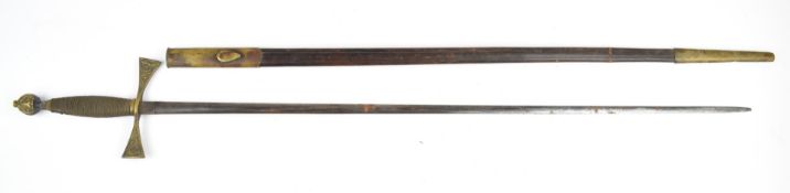 Masonic sword with wire bound grip, 72cm blade and scabbard. PLEASE NOTE ALL BLADED ITEMS ARE