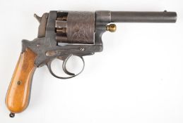 Belgian 11mm six-shot double action centre fire revolver with engraved cylinder, engraved frame