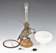 German porcelain figural parrot oil lamp, probably Volkstedt, height 45cm