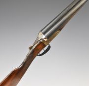 John Wilkes 12 bore side by side shotgun with named and engraved lock, border engraved trigger