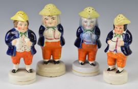 Four Staffordshire figural cruets, tallest 15cm