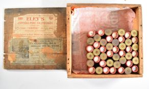 Forty six Eley 10 bore shotgun cartridges, in original wooden packing case marked Cooppal No4 PLEASE