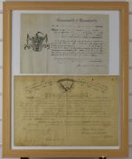 Two American Civil War certificates for Albert Lapham, one dated 11th August 1864 appointing him