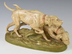 Royal Dux porcelain figure of two hunting dogs, length 33 x height 20cm