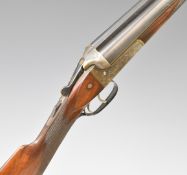 J P Sauer & Son 12 bore side by side shotgun with engraved scenes of birds to the lock, chequered