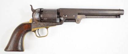 Colt 1851 Navy .36 six-shot single action revolver with shaped wooden grips brass trigger guard