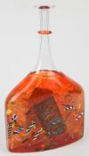 Bertil Vallien for Kosta Boda 'Satellite' glass bottle vase of mallet form with applied band to
