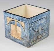 Troika Pottery square vase with abstract decoration and SK monogram to base, height 8.5cm