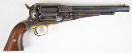 Remington New Model Army .44 six-shot single action revolver with shaped wooden grips, brass trigger