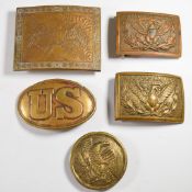 Five various American belt buckles, three with makers comprising Ridabock & Co., NY; Wilkinson