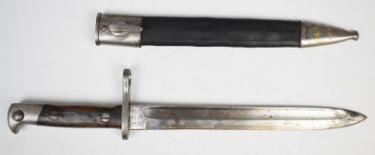 Spanish 1893 pattern Mauser knife bayonet stamped PR8 831 to ricasso, with 25cm fullered blade and