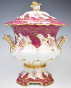 19thC Davenport covered twin handled pedestal urn, height 33cm