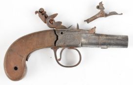 P Bond of Cornhill London flintlock pocket pistol with named lock engraved 'No.45 Corn Hill London',