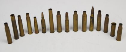 Sixteen various live and used rifle cartridges to include 9.3x74, 7x65, 7mm Rem etc  PLEASE NOTE
