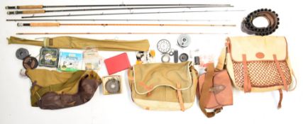 Three fly fishing bags, fly box and accessories