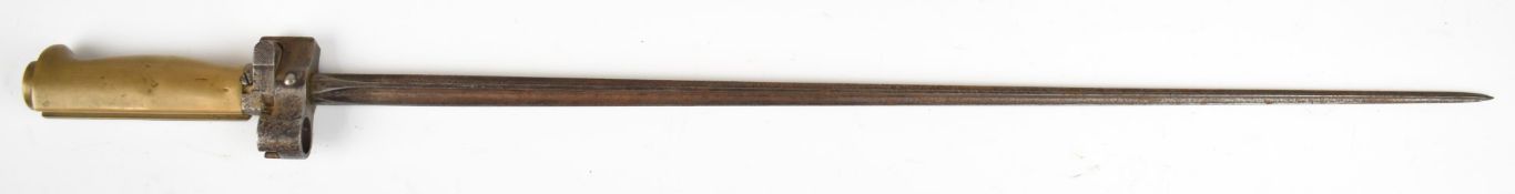 French 1866 pattern Lebel bayonet with brass grip. modified catch and 52cm cruciform blade. PLEASE