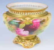 Royal Worcester pedestal jardinère decorated with roses, height 11cm