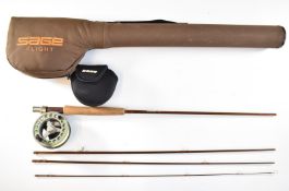 Sage flight 586-4 fly fishing rod with Sage 1850 reel, in soft case.