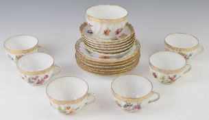 Collection of Dresden wrythen moulded tea ware comprising six trios and a sugar bowl, nineteen