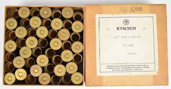 Fifty .577 Kynoch primed empty brass rifle cartridge cases, in original box.