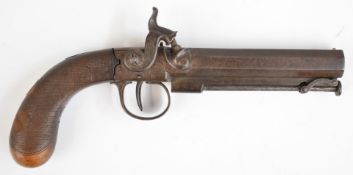 John Blanch & Son of London 38 bore percussion hammer action pistol with engraved stylised dolphin