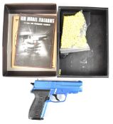 HFC 6mm spring powered airsoft pistol with synthetic blue body, NVSN, in original box with