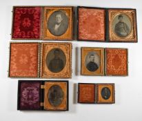 Six American Civil War interest daguerreotype style images in decorated folding frames