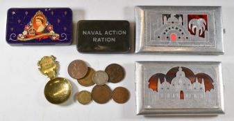 Two decorated aluminium cigarette cases, one etched with J Tilley the other 'Egypt' Africa 1947,