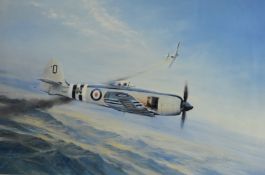 Robert Taylor print 'Sea Fury - MIG Encounter' signed in pencil by Lt Hoagy Carmichael, in glazed
