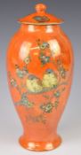 Carltonware lustre covered vase decorated with chicks on a branch amongst blossom, height 30cm