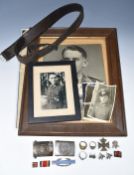 German WW2 Nazi Third Reich ephemera including belt buckles, leather belt, photographs, rings,