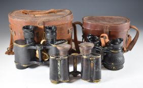 Three pairs of military and other binoculars, comprising Air Ministry 6E-338 night use possibly WW1,