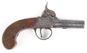 Stakey of London percussion hammer action pocket pistol with named and engraved lock and 2 inch