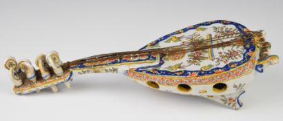 Continental porcelain model of a mandolin, length 29cm