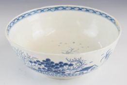 First period Worcester pedestal bowl decorated in the Precipice pattern, with crescent mark to base,