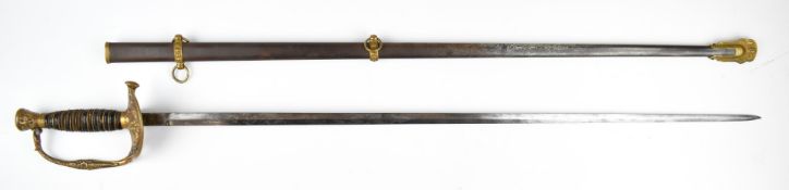 American Civil War 1860 pattern officer's sword with leather and wire covered grip, brass guard