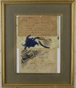 American Civil War interest framed fragment of a flag of the Fifth US Cavalry, with two descriptions