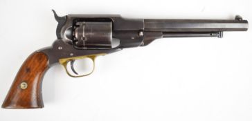 Remington Beals' Patent Navy .36 six-shot single action revolver with shaped wooden grips, brass