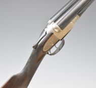 WW Greener 12 bore side by side shotgun with engraved locks, sidelock plates, underside, trigger