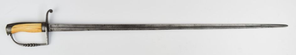 British 18thC officer's spadroon with reeded ivory grip and 83cm fullered blade, with ivory licence.
