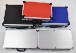 Five air pistol flight or carry cases, all with padded interiors, largest 46 x 34 x 16cm.