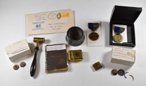 A small collection of American Civil War interest items including medals, metal cup inscribed Hoby