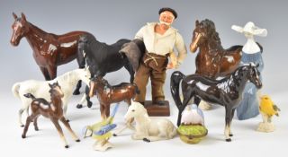 A collection of Beswick horses and Lladro figures, including Mill Reef in an unusual colourway,
