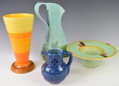 Art Deco Burleigh Ware pedestal dish, diameter 22cm, Shelley floral vase, Brannam puzzle jug etc,