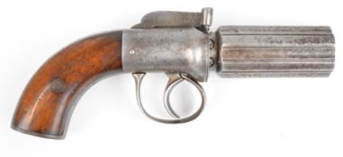 Wallace Wigton of Brighton 140 bore six-shot bar hammer action pepperbox revolver with engraved lock